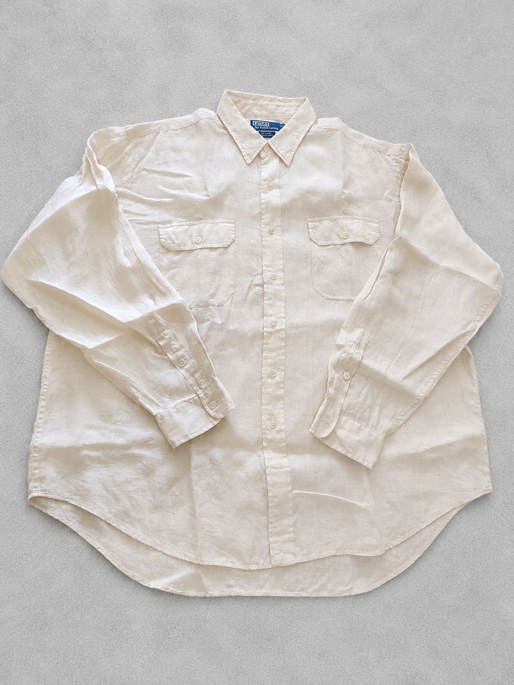 Polo Ralph Lauren GI Shirt XXL 100% Linen Beige Button Front Utility Shirt *Flaw